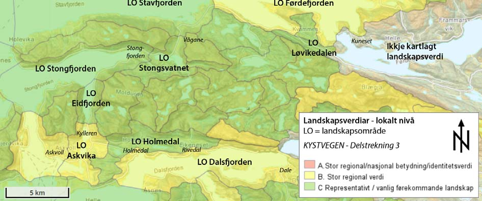 4.1 Indre alternativ Indre alternativ inneber ein lang tunnel som går frå LO Dalsfjorden (stor regional verdi) til LO Løvikedalen (vanleg førekomande landskap).