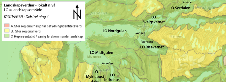 7 Kartlagde landskapsverdiar på lokalt nivå i delstrekning 4 Grov-Sørdalen, basert på Uttakleiv