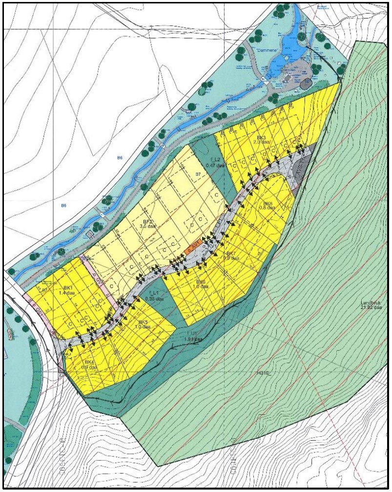 landbruksområdet, illustrert med blå