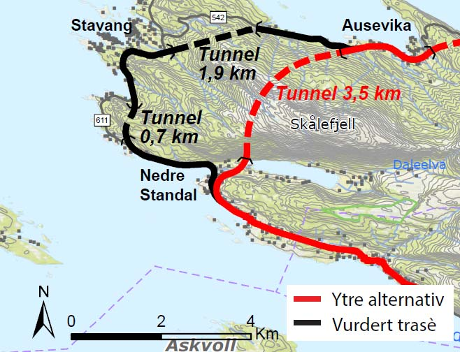 I tillegg må ein passere ein sidebratt område like vest for Nedre Standal, og her vil det bli komplisert å utvide vegen.