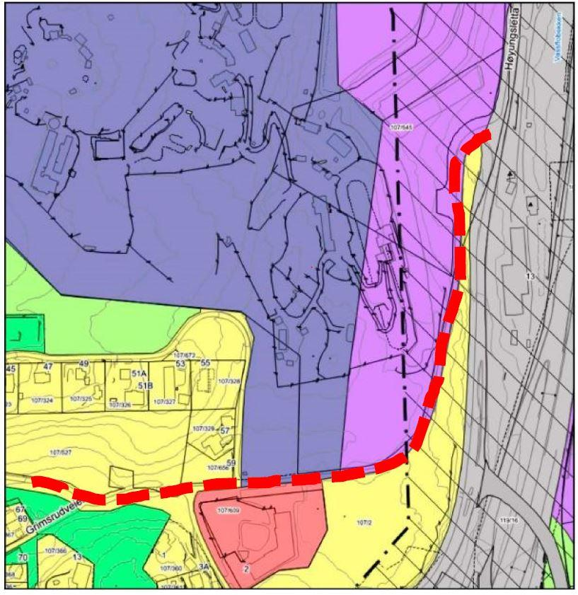 Utsnitt av gjeldende reguleringsplan. Rød, stiplet linje = nytt fortau. Forslagsstiller, plankonsulent, berørte eiendommer Forslagsstiller er Ås kommune og plankonsulent er Sweco Norge AS.