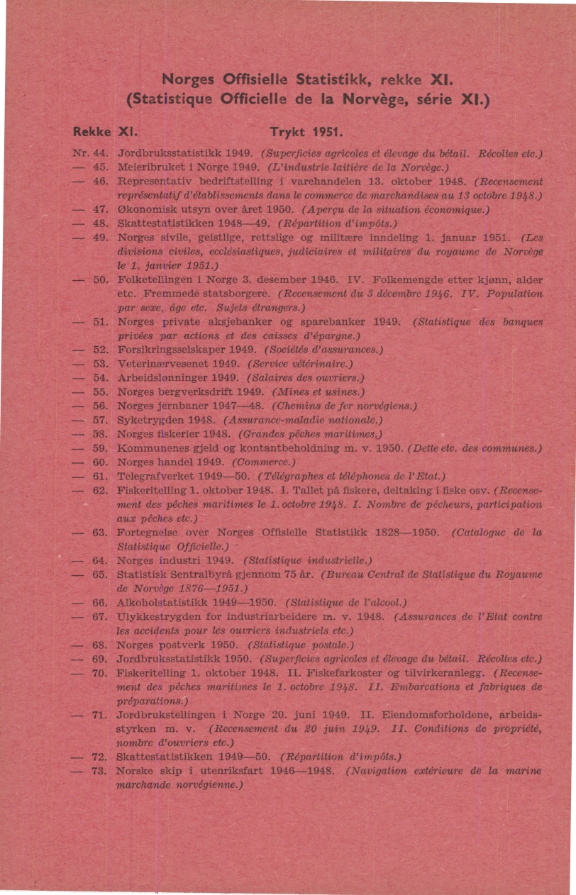 Norges Offisielle Statistikk, rekke XI. (Statistique Officielle de la Norvège, série XI.) Rekke Xl. Trykt 9. Nr.. Jordbruksstatistikk 99. (Superficies agricoles et élevage du bétail. Récoltes etc.). Meieribruket i Norge 99.