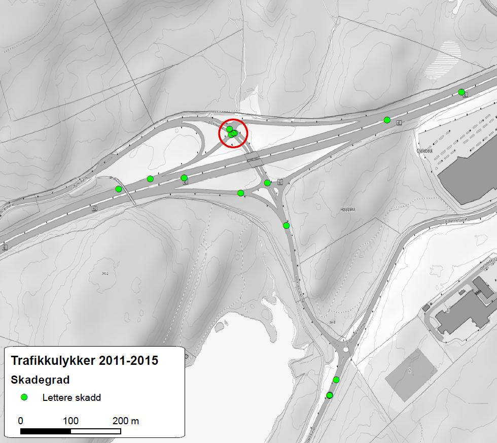 Ved gjennomgang av ulykkesdataene er det ett punkt som er ulykkespunkt iht. definisjonen: Tranbykrysset, krysset E18 X fv 282 Kirkelina mellom Tranby og Lierskogen.