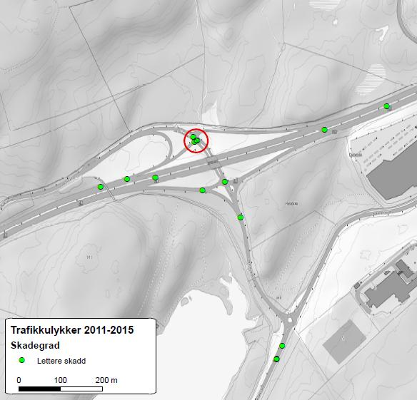 LIER kommune 2006 2015 11 av 13 Figur 9 Ulykkespunkt i Tranbykrysset, krysset E18 X fv 282 Kirkelia Figur 10 viser bilde av ulykkespunktet tatt fra avkjøringsrampe fra