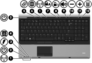 Komponent Beskrivelse (7) Caps Lock-lampe På: Caps Lock er på. (8) Num Lock-lampe På: Num Lock er på eller det innebygde numeriske tastaturet er aktivert.