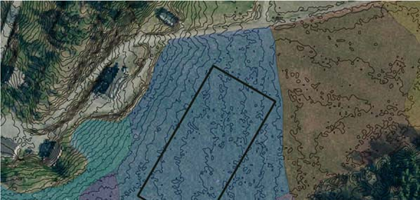 ArcMAP, og fant at A-området pekte seg ut som det mest aktuelle fordi det her var mer plass og noe jevnere topografi.