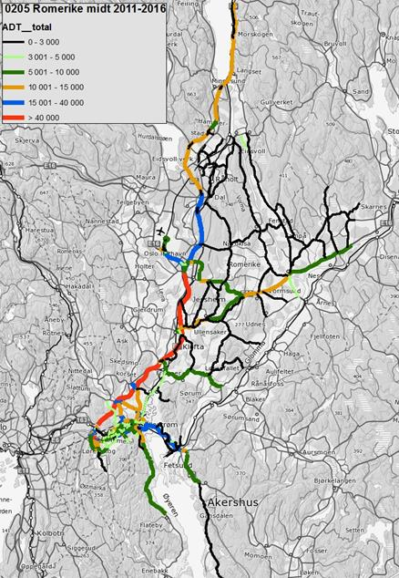 km Vegnett med Vinterdriftsstrategi (fra NVDB) Vegnett med ÅDT (fra NVDB) *) Blå veg i kartet (Mellomstrategi) blir driftet som Bar veg 5.