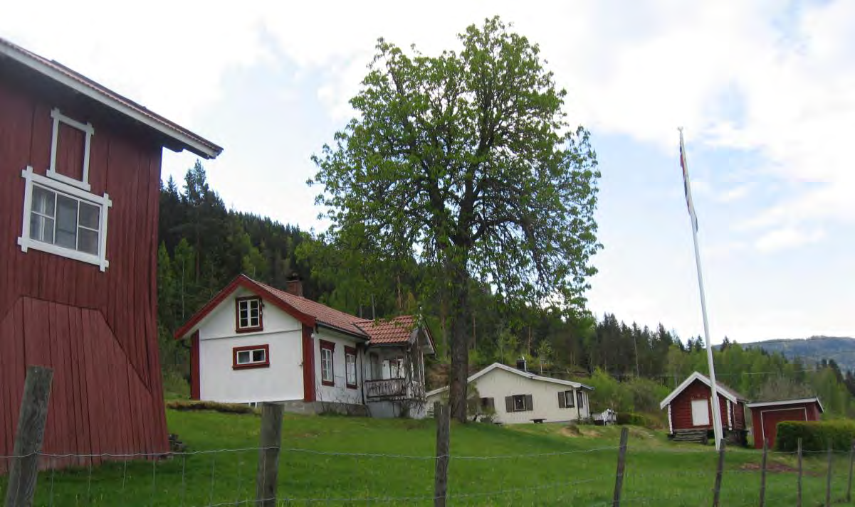 Figur 3-23 Enkelte hus og tun i nedre del av skråningslandskapet har stor verdi, men de preges av at de