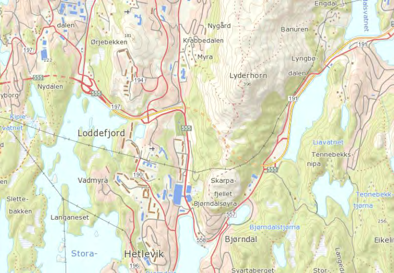 Lyderhorn Storavatnet Liavatnet Loddefjord Figur 1.3.