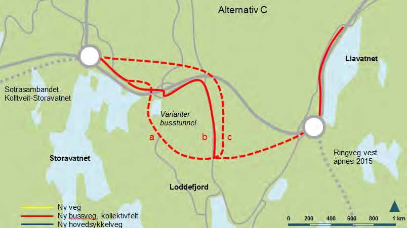 Dersom dette var aktuelt ville det stå i motstrid til utbygging av Sotrasambandet for å gi bedre framkommelighet for å møte framtidig transportetterspørsel. Dette alternativet er derfor silt ut.