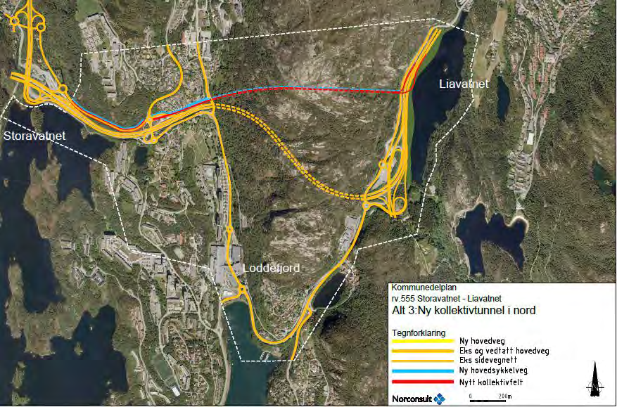 2.3.3 Alt. 3: Ny kollektivtunnel i nord, biltrafikk på dagens rv.