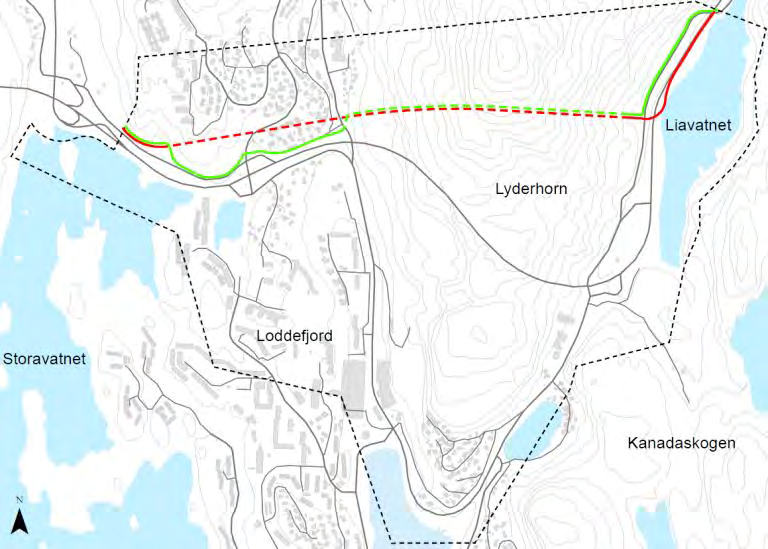 Alternativ 3 variant: Samme som alternativ 3 men busstunnel helt til Storavatnet.