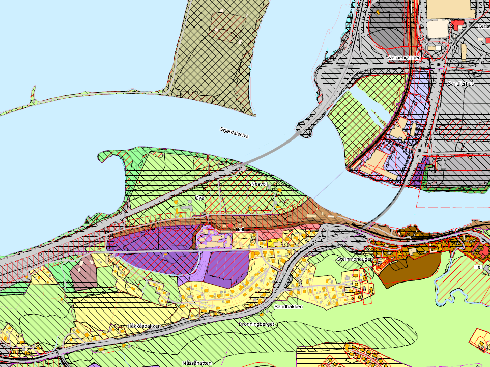 4. PLANFORSLAGET 4.1 Planens innhold Planforslaget skal omfatte tilrettelegging for et framtidig jernbanetilbud og nye næringsarealer på Hell. I tillegg foreslås endringer i vegsystemet.