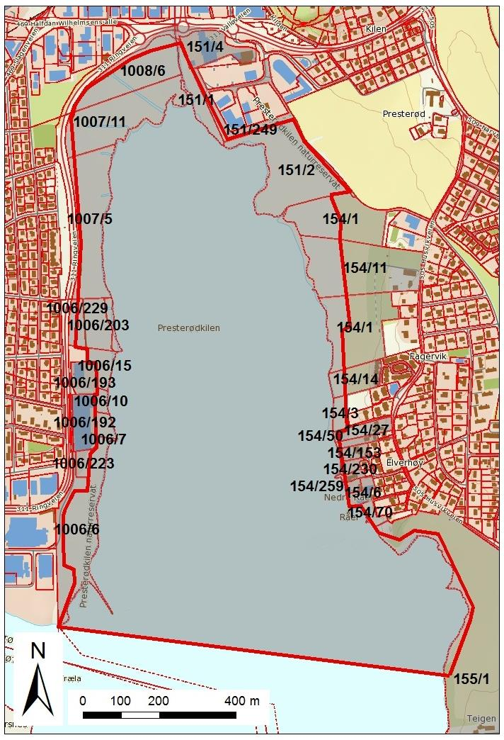 Forvaltningsplan for Presterødkilen naturreservat Del III På østsiden grenser verneområdet for en del mot landbruksområder, avsatt som LNF-områder i gjeldende kommuneplan.