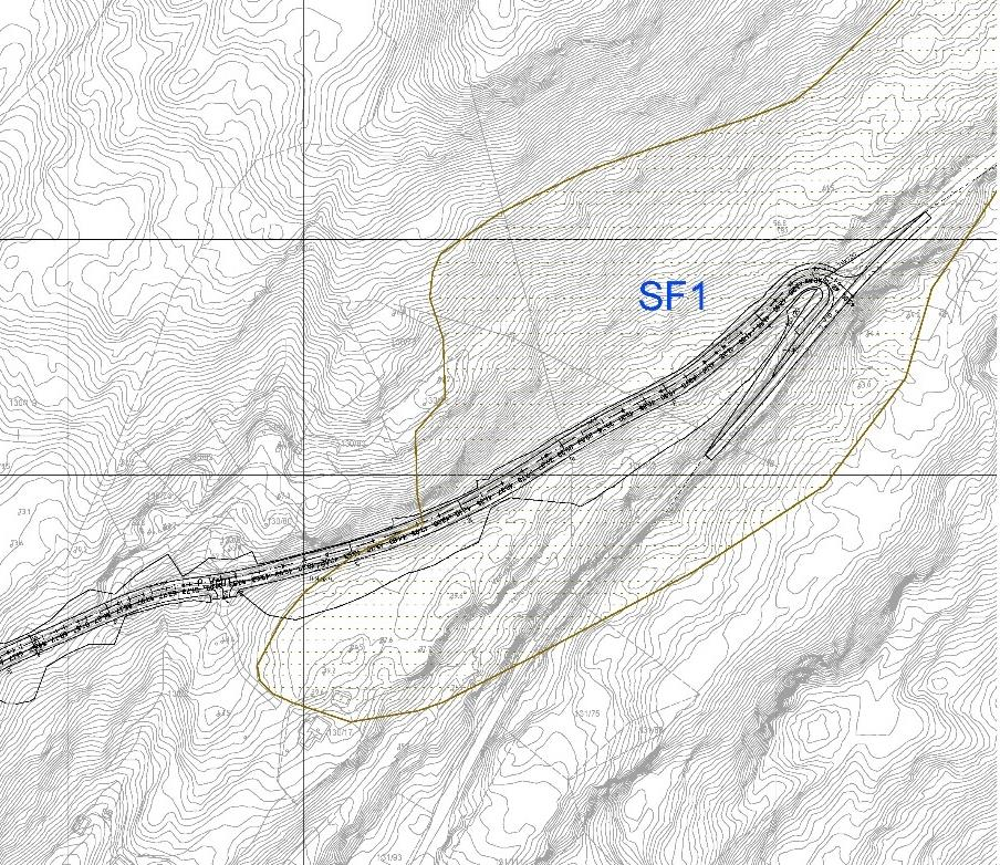 SF1 Område SF1. Område SF1 er på atlas.nve.no sine sider opplyst til å vere eit område som har potensiale for snø- og steinras.