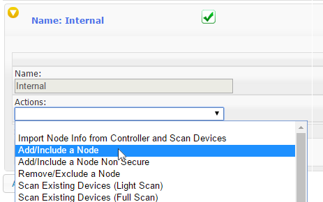 For å pare Z-Wave enheter med systemet velg «Add/Include a node» fra menyen.