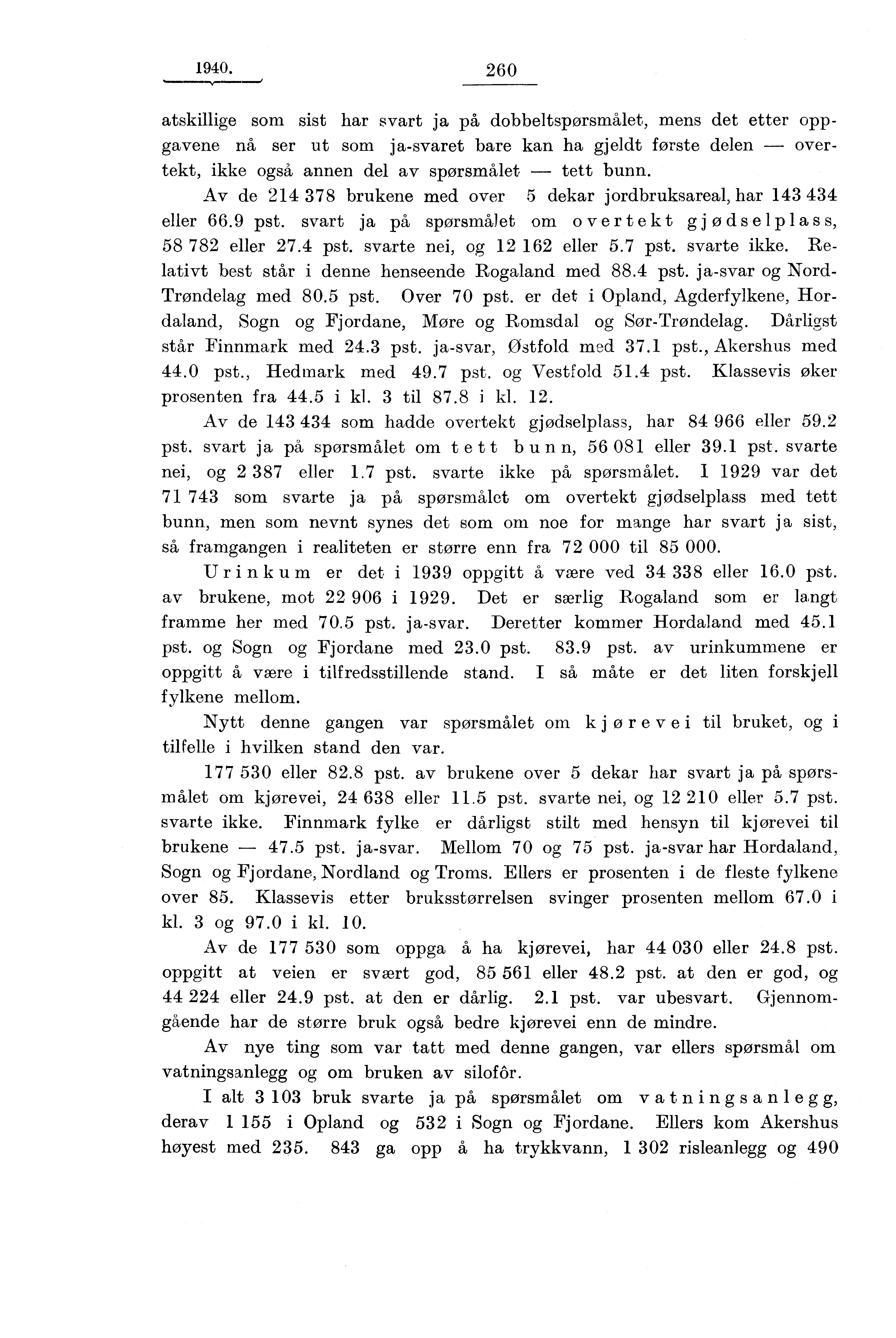 1940. 260 atskillige som sist har svart ja på dobbeltspørsmålet, mens det etter oppgavene nå ser ut som ja-svaret bare kan ha gjeldt første delen - overtekt, ikke også annen del av spørsmålet - tett