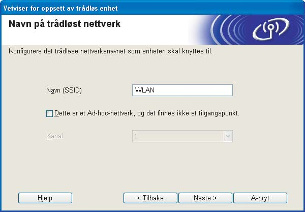 Trådløs konfigurasjon for Windows Hvis ønsket Ad-hoc-nettverk ikke vises på listen, kan du legge det til manuelt ved å klikke på Legg tilknappen.