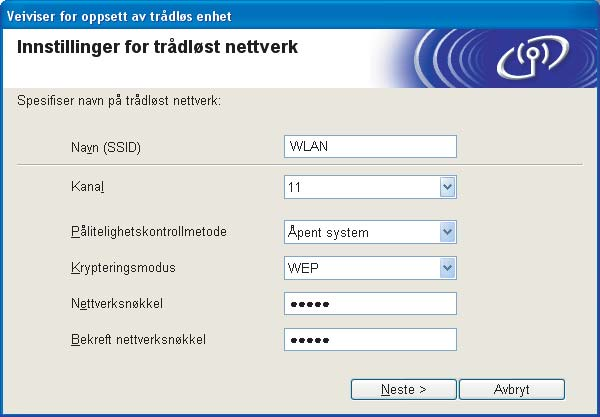 Trådløs konfigurasjon for Windows Hvis du vil stille inn mer enn én WEP-nøkkel, klikk på Avansert.