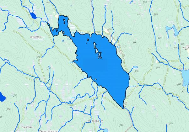 VF: Øyangen Gjelder kun innsjøen Øyangen. Bildet er tatt fra nordøstsiden ved innsjøens utløp. Type: Innsjøvannforekomst Vanntype: Liten-middels, kalkfattig, humøs, klar, dyp ID/Nr.