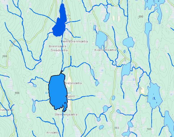 VF: Brennsætersjøen Gjelder kun innsjøen Brennsætersjøen (merket med sort ring rundt innsjøen). Bildet er tatt fra østsiden av sjøen.