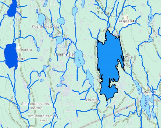 VF: Hersjøen, Østre Toten Gjelder kun innsjøen Hersjøen (merket med sort ring rundt innsjøen). Bildet er tatt fra nordsiden av sjøen. Type: Innsjøvannsforekomst Vanntype: LN-6.