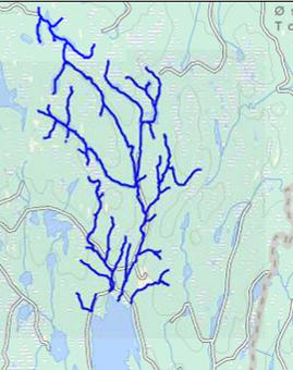 VF: Bekkefelt til Hersjøen Gjelder kun de vassdragsstrengene inkl. innsjøene som er markert ut med mørke blå linje. Bildet er fra hovedelva (Hersjøelva)like før innløpet på nordsiden av Hersjøen.