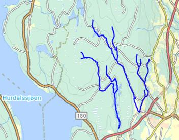 VF: Nettsjøen med tilløpsbekker Gjelder mindre delnedbørsfelter til Nettsjøen og Nessa fra nord, markert ut med mørkeblå linje. Bildet er av Nettsjøen, tatt fra nordsiden og sørover.