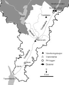 Det ble beregnet hvordan tilførsler fra kalkdoseringsanlegget ved Søre Herefoss påvirker vannkvaliteten i vassdraget videre nedover fra Herefossfjorden med hensyn på kalsium og ph ved bruk av