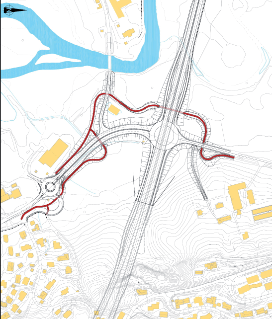 2.2.3 Gående og syklende Tuverudvegen Illustrasjon 2.2.3.1: Kart som viser foreslått trase for gang- og sykkelveg i vedtatt alternativ.