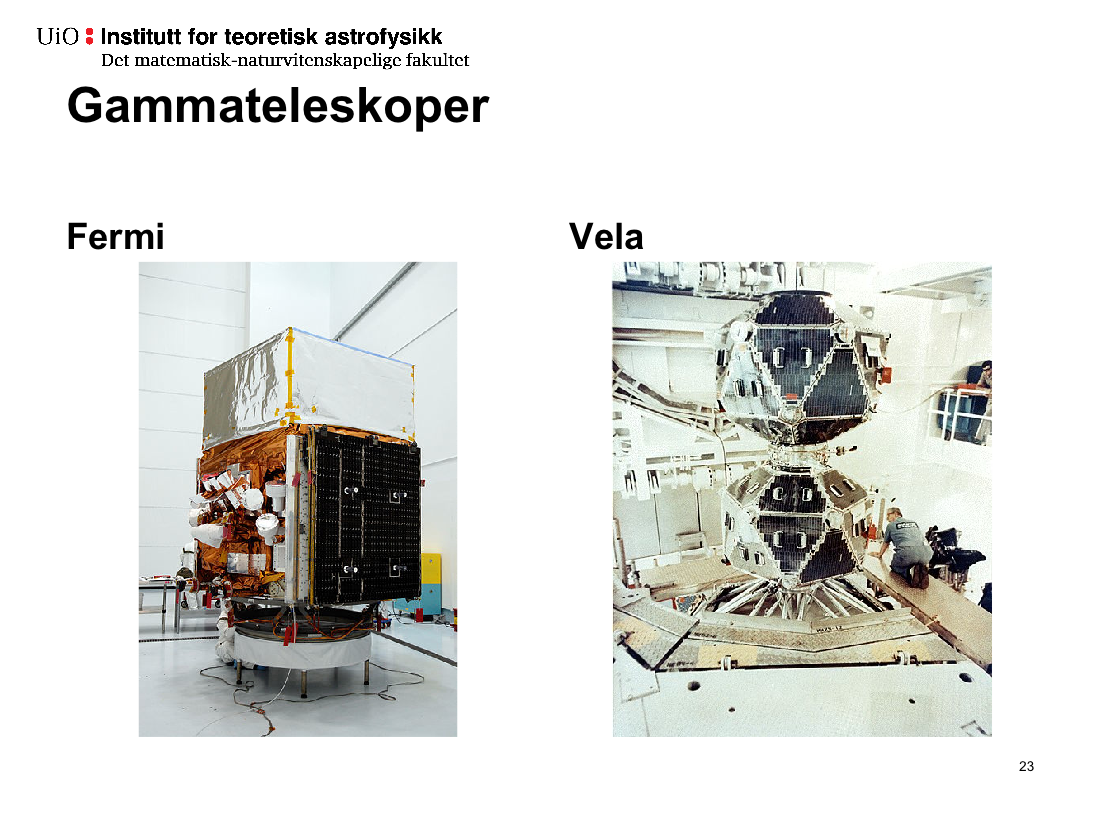 Til venstre ser vi Fermi-teleskopet (tidligere kjent som GLAST) som er virksomt i dag.