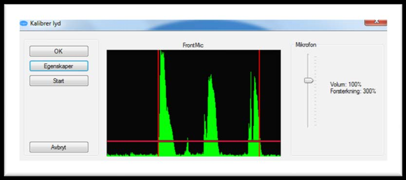 Dersom kalibreringsvindauget ditt ser ut som dette, er mikrofonen optimalt kalibrert.
