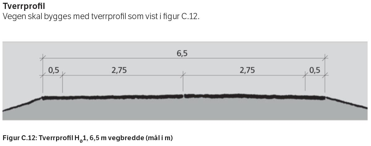 KOSTNADER OG NYTTE VED ØKT VEGBREDDE 10 Figur 4 Normalprofil for veg i dimensjoneringsklasse H ø1 Når man skal vurdere eksisterende vegnett opp mot kravene i Håndbok N100, har man en utfordring ved