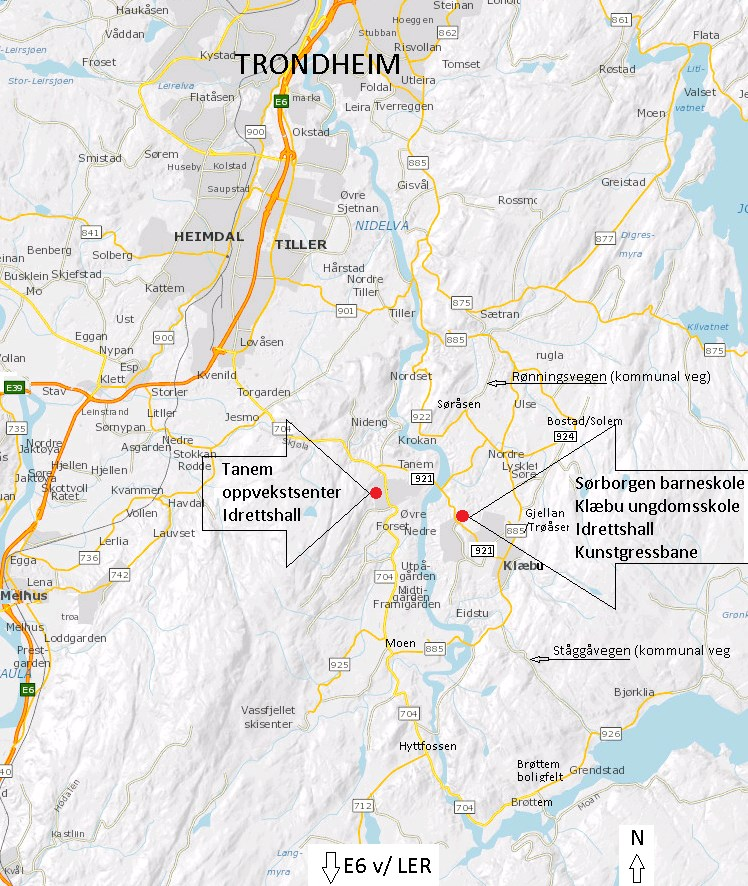 6. NÅSITUASJON. REGISTRERING OG PROBLEMANALYSE 6.1 Generelt om Klæbu kommune og trafikkforhold Klæbu kommune er en forholdsvis liten landkommune (186 km2), med et innbyggertall på 6.000.