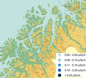 det rapportert 47 målingar frå 0,04 til 0,08 µgy/h, 16 Vest-Agder Sivilforsvarsdistrikt Figur 55: