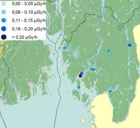 og gjennomsnittet i perioden er 0,09 µgy/h.