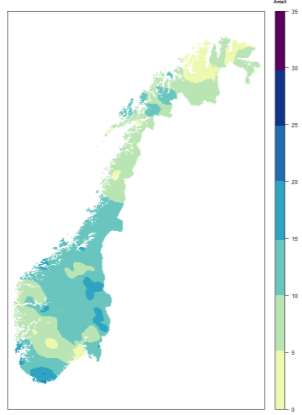 Figur 67: Kartet viser geografisk gjennomsnitt over talet på