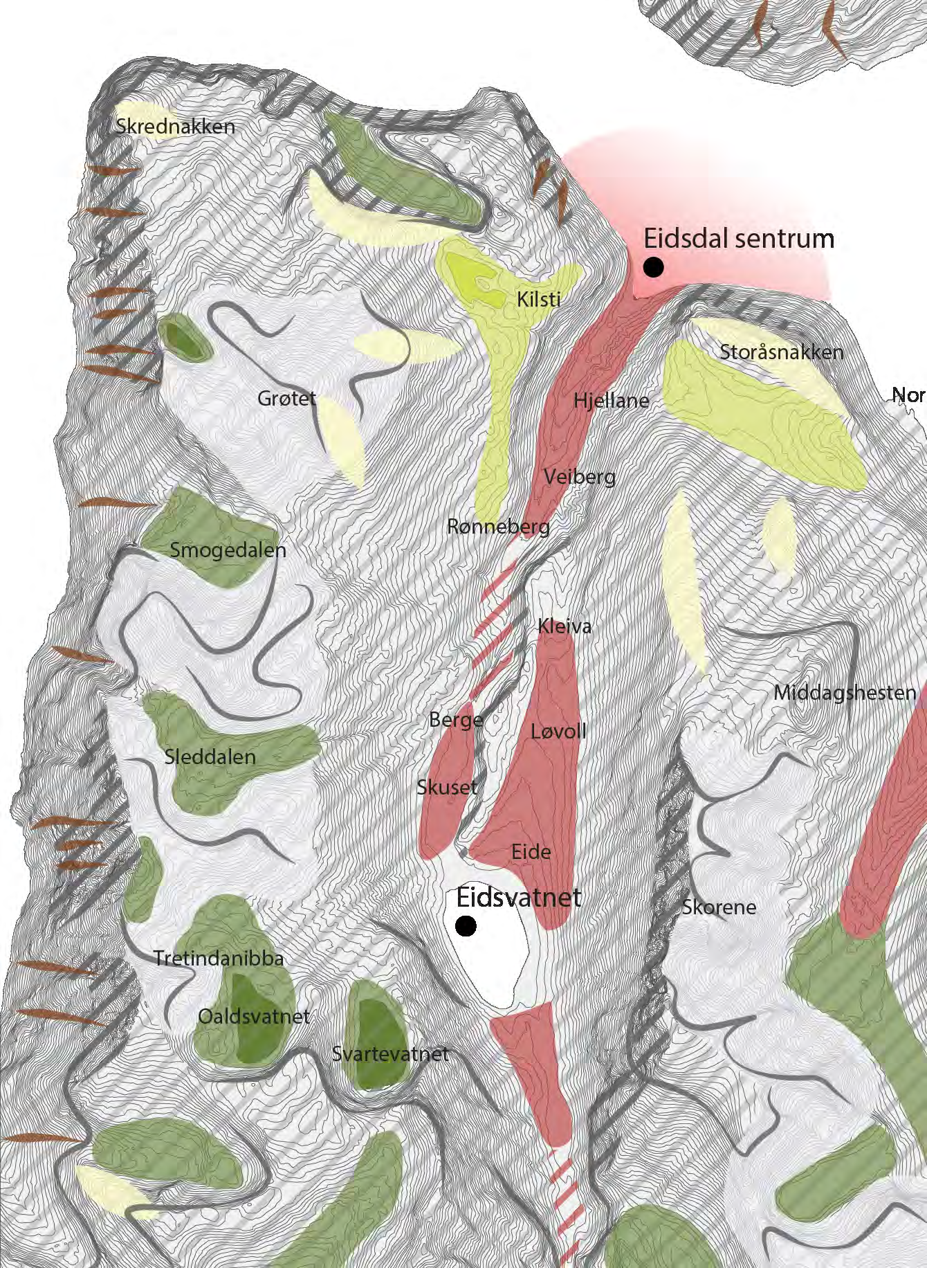 2.1 LANDSKAPSANALYSE Naturtyper Landskapet i Eidsdal kjennetegnes av høye fjell og dype daler (se fig. 2.3).
