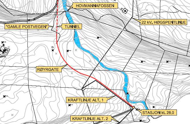 2. Alternativ utbyggingsløysing Figur 1: Ny stasjonsplassering (Merk! Kraftlina skal fylgja vegen i kabel og ikkje slik det er vist i alt.