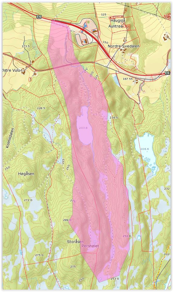 Kryssinger av vassdrag, Hydrologirapport 61 Midtsandbekken Nedslagsfelt til Midtsandbekken for punktet der den krysser E6 er 1,1 km 2 stort. Feltlengden er på 2,1 km.