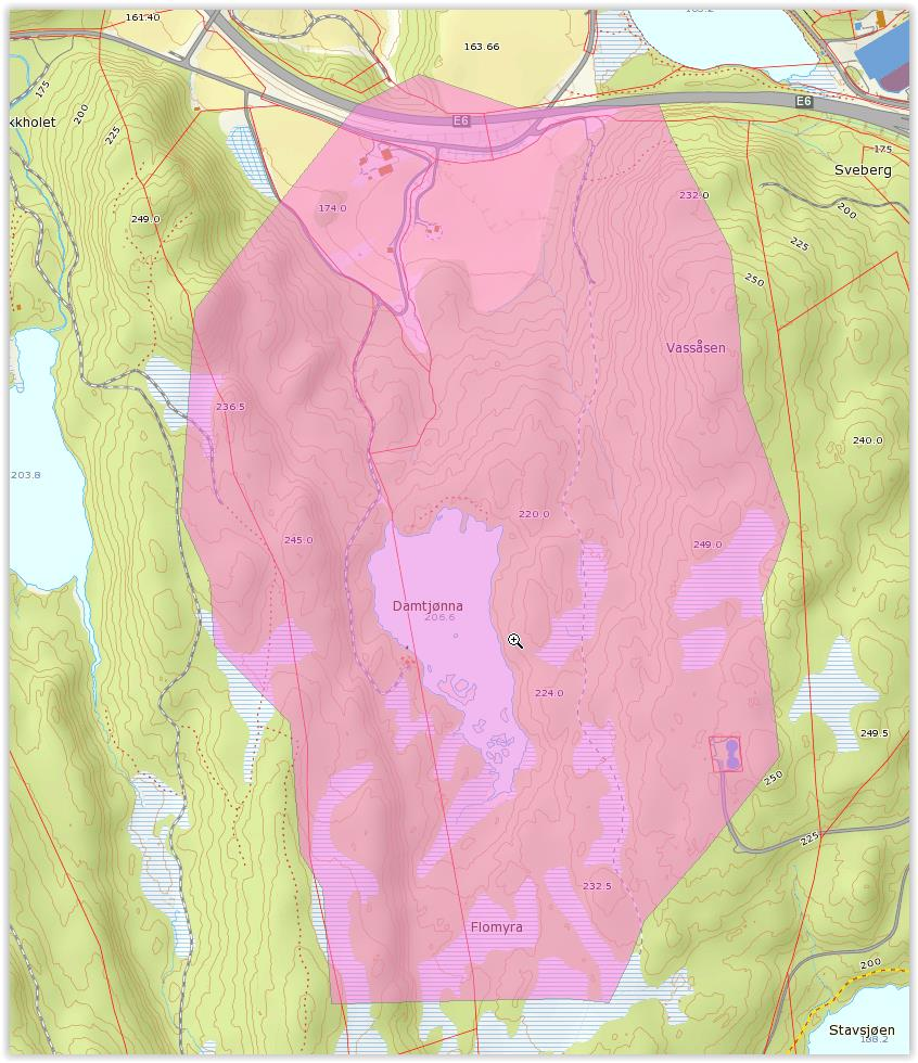 Kryssinger av vassdrag, Hydrologirapport 62 Bekken ved Søre Svedalen Nedslagsfelt til bekken ved Søre Svedalen for punktet der den krysser E6 er 0,96 km 2 stort. Feltlengden er på 1,4 km.