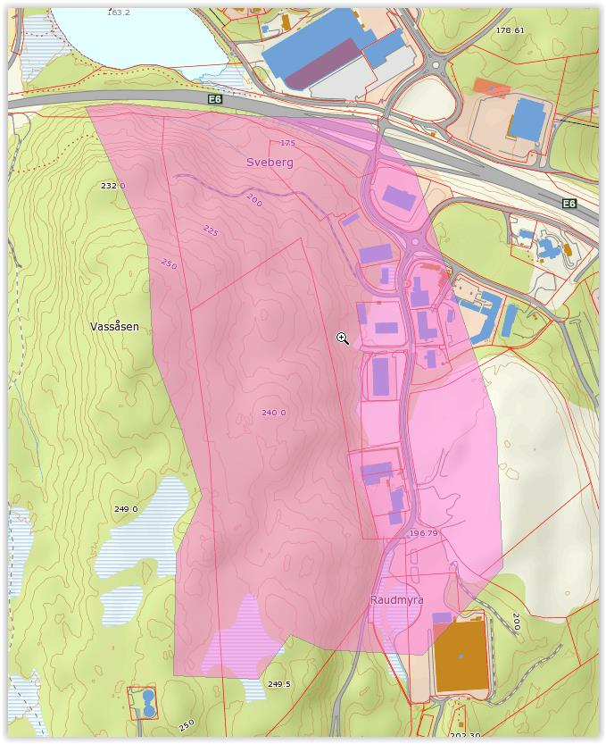 Kryssinger av vassdrag, Hydrologirapport 63 Grønsbergbekken Nedslagsfelt til Grønsbergbekken for punktet der den krysser E6 er 0,4 km 2 stort. Feltlengden er på 0,9 km.