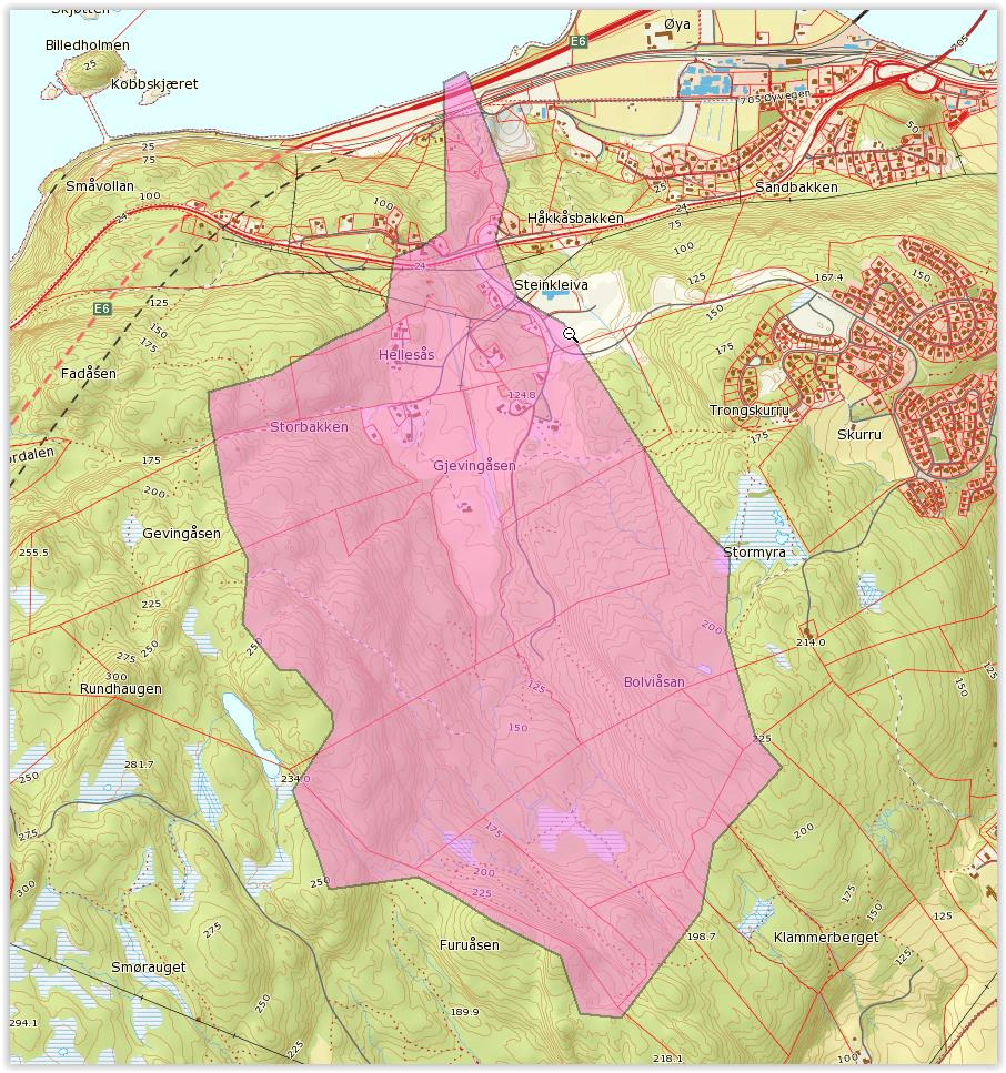 Kryssinger av vassdrag, Hydrologirapport 65 Bekken ved Øyvegen Nedslagsfelt til bekken ved Øyvegen i punktet der den krysser E6 er 1,9 km 2 stort. Feltlengden er på 2,5 km.