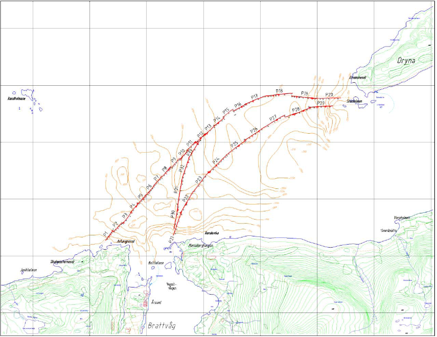 Møreaksen Vegtunnel under Romsdalsfjordens ytre del. Trase Dryna Brattvåg. Akustisk profilering og refraksjonsseismikk. Rapport 271902.01, 26.3.2008, Geomap AS.