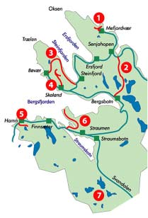 Siden landskapet her ute domineres av høye og bratte fjell kan det være greit å ta kontakt med kommunen eller spørre på turistanleggene eller lokalbefolkningen før man tar på tur.