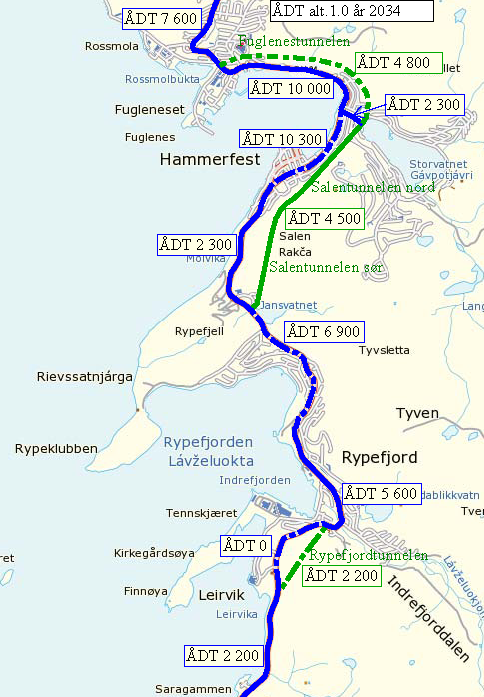 Trafikkregisteringer og analyse Side: 29 5.2.4 ÅDT for alternativ 1.0 i år 2034 Figur 5.6: Beregningsresultater fra CUBE for alternativ 1.0. ÅDT i år 2034. Alternativ 1.