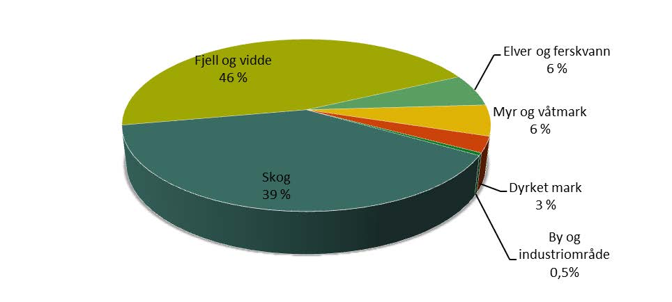 56 KAPITTEL 6 6.1 Ressurser i skogbruket 6.1.1 Naturressurser I alt 125 mill. dekar, eller ca. 39 prosent av landarealet i Norge, er skogkledd.