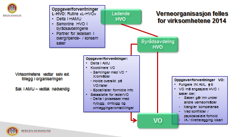 Utvalget foreslår følgende reviderte verneorganisasjon for Bergen Kommune: Figur 1: Modell for felles verneorganisasjon i byrådsavdelingene Følgende prinsipper anbefales for organiseringen av