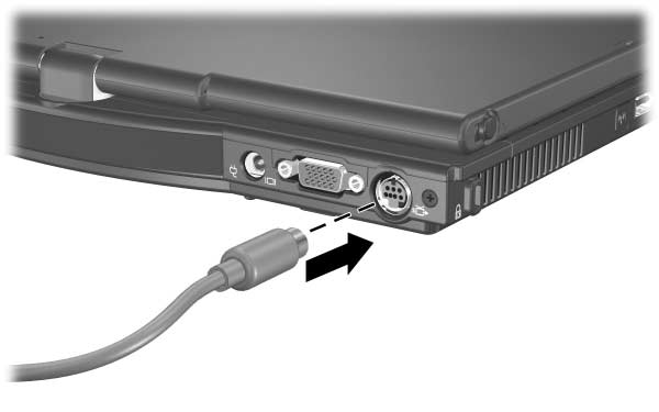 Multimediamaskinvare Slik kobler du en videoenhet til S-Video-utgangen: 1. Plugg den ene enden av S-Video-kabelen inn i S-Video-utgangen på datamaskinen. 2.