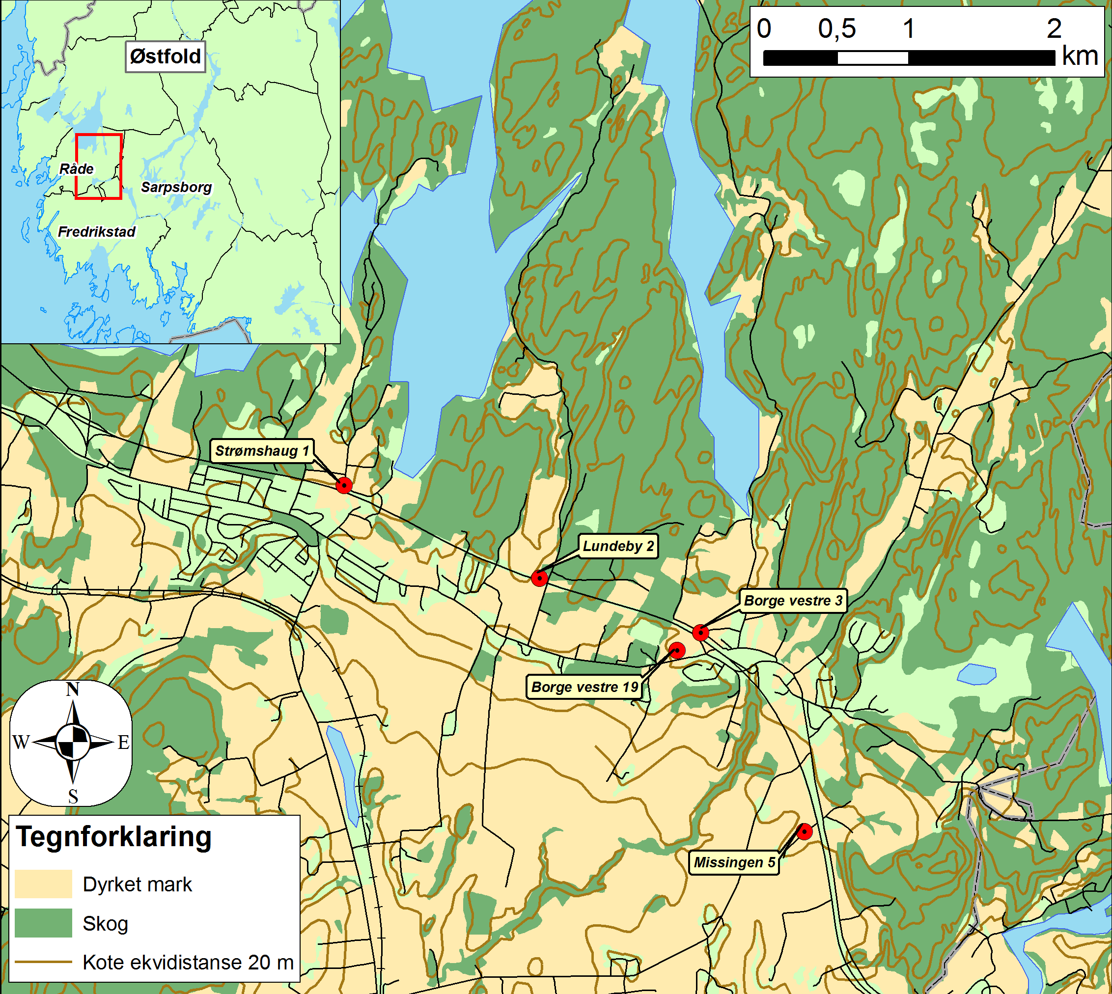 8.3.2 Området i Råde kommune, Østfold. Det andre området ligger i Råde kommune i Østfold. I Varia er dette området omtalt som kulturmiljø Råde (Bårdseth 2007e).